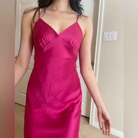 Vintage Y2K Rare Victoria Secret 100% Silk Hot Pink Maxi Slip Dress Nightgown - Picture 7 of 12
